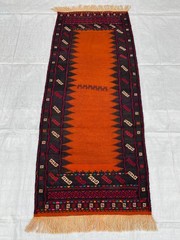 2×5 ft Geometric Afghan Handwoven Turkmen Antique Sufreh Orange Wool Kilim Rug