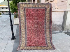Vintage Kayseri Rug 4.7×7 ft Floral Turkish Area Rug Pink Navy Handmade Carpet