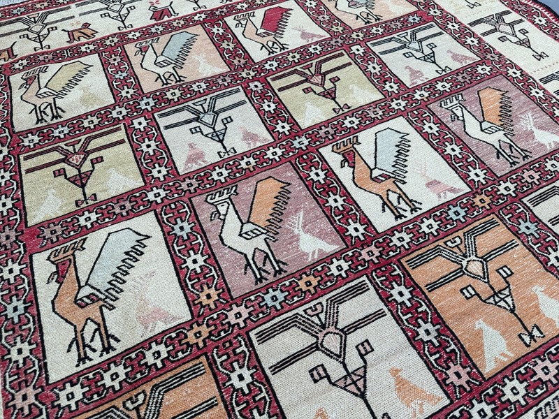 4x6'2 ft Afghan Silk Kilim Rug Handmade Pictorial Birds Design Oriental Carpet gallery