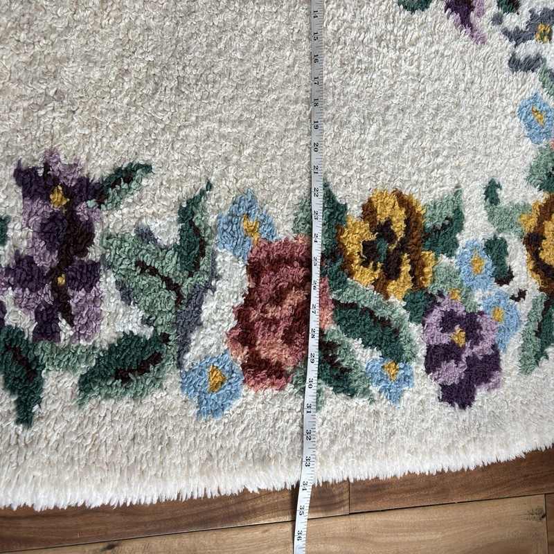 Vtg Floral Handmade Hooked Area Rug Large Oval 51x34 Cottage Country Grandma gallery