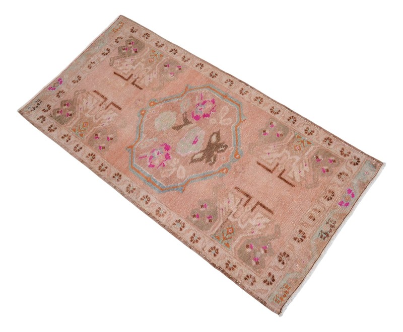 Vintage Hand-Knotted Turkish Rug Small Oushak Rug Wool Door Mat 1' 10" x 3' 7" gallery