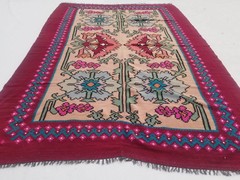 Vintage Traditional Handmade Anatolian Wool Pink Kilim 7×4.8ft
