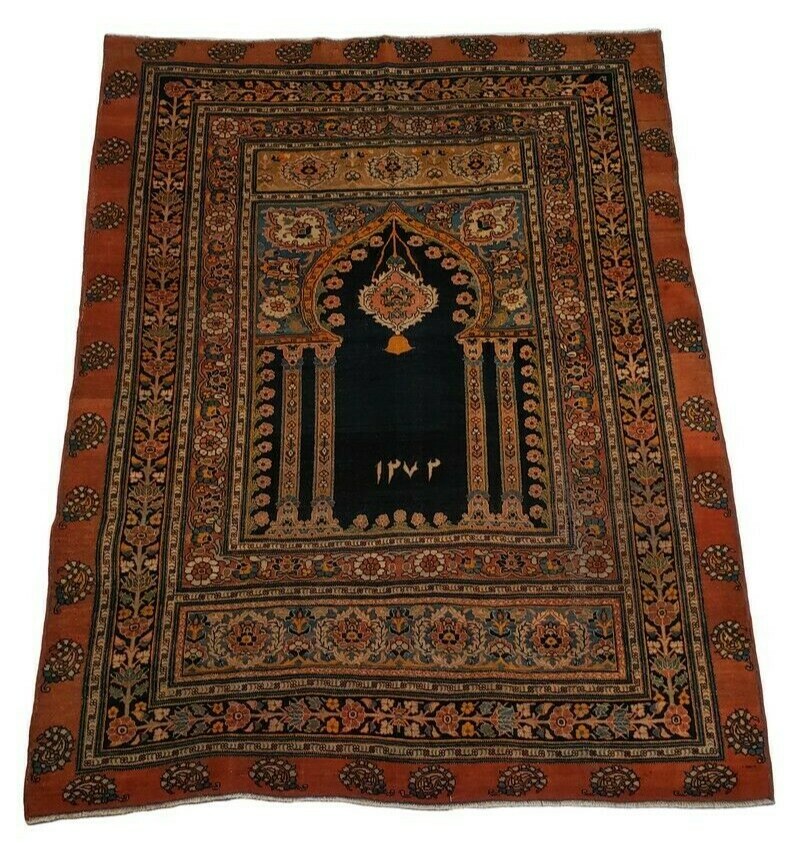 Tabrisz Antique Prayer rug, One-of-a-kind, made in 1893 - 4'5" x 5'8"