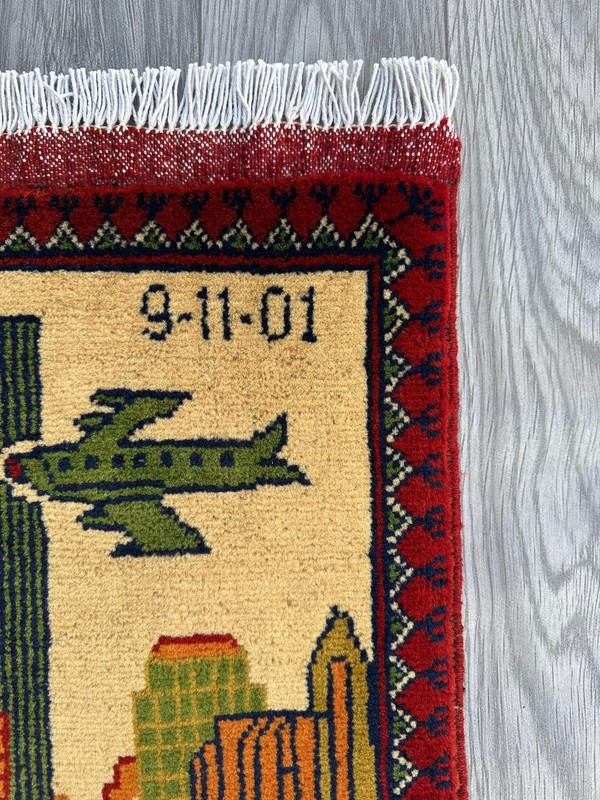 Afghan Handmade Wool Rug 9/11 War Rug Knotted Pictorial Hanging Wall Rug gallery
