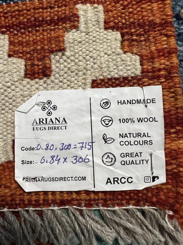 Handmade Kilim Runner wool natural colours Afghan Traditional 306cmx84cm gallery