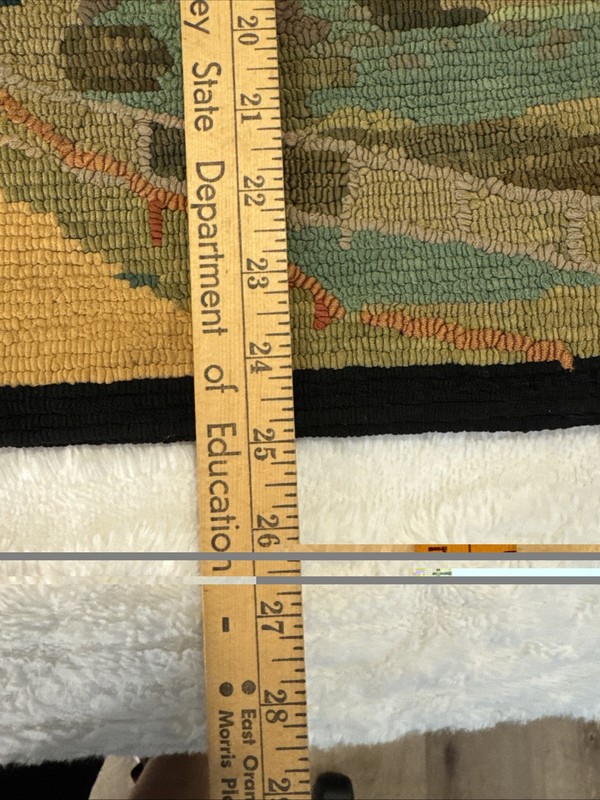 Vintage Hand Hooked Wool Tapestry Farmhouse Landscaped Tree Cottage, gallery