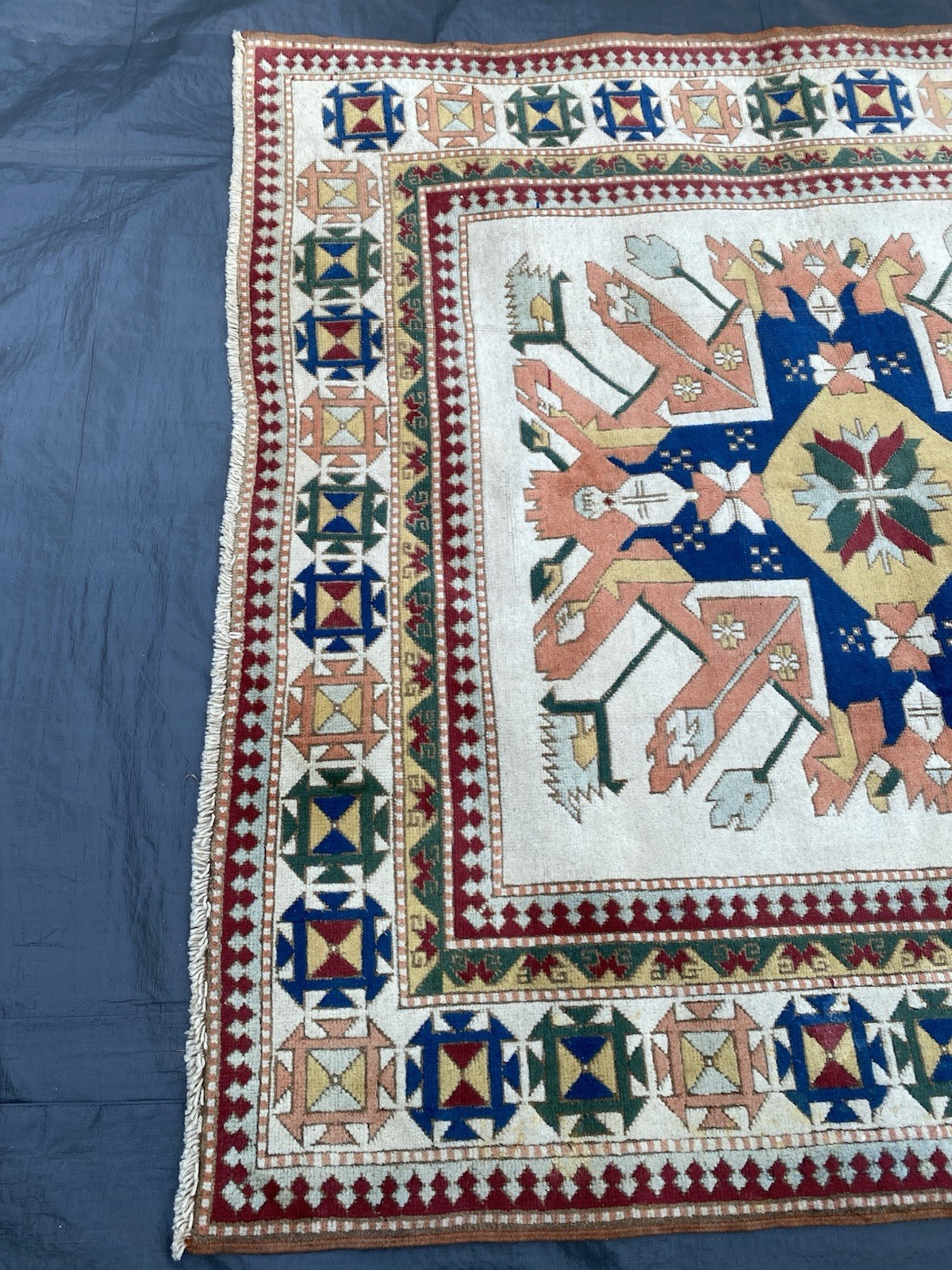 Vintage Old Used Turkish Handmade Wool Rug Carpet Size 180 Cm x 180 Cm gallery
