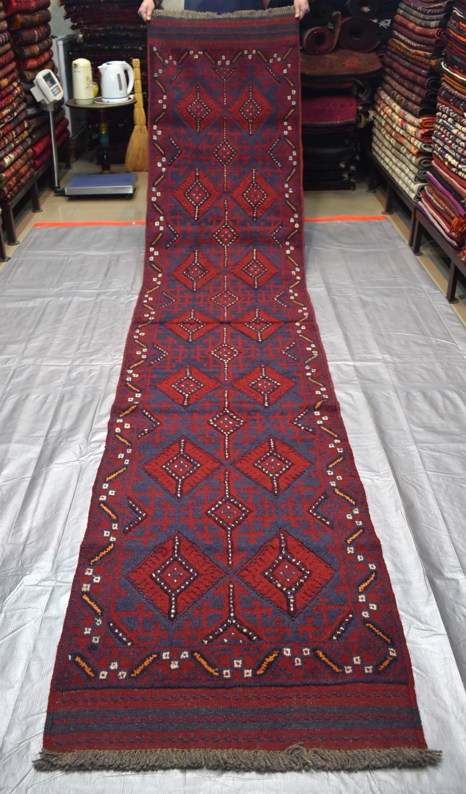 Antique Afghan Mushwani Runner Rug 2x12 Hand Knotted Wool Persian Style Hallway gallery
