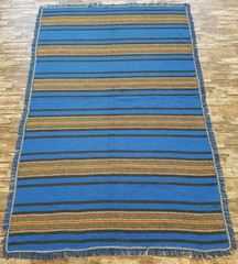 Vintage Handmade Moroccan Striped Wool Blue Color Kilim Rug 215×140 cm