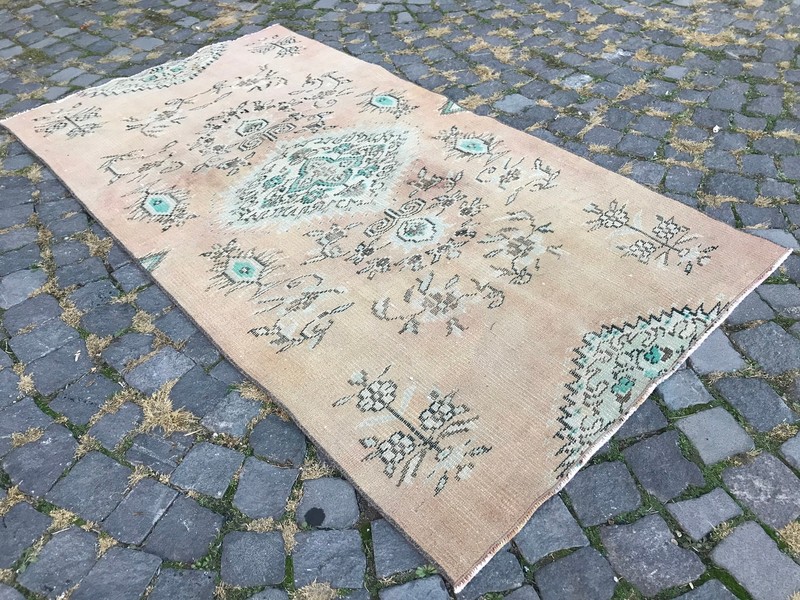 Turkish Antique rug Bohemian Area rug Oushak rug Vintage Rug Handmade Wool rug gallery