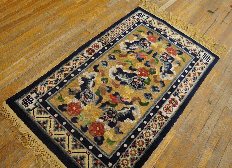 2X3 Antique Chinese Silk & Metallic Thread Area Rug 1920 gallery