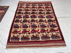 4’6×6’2 Ft Vintage Afghan War Rug Tank Helicopter Handwoven Kilim Rug