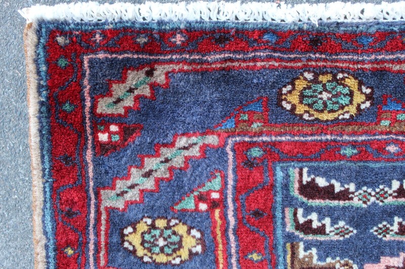 Vintage Hand Made Traditional Oriental Wool Brown Blue Long Runner 287x98cm gallery