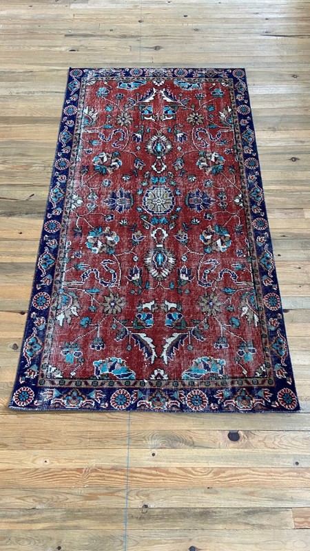 Hand-Knotted Turkish Vintage Red Carpet, Anatolian Oriental Carpet 3.4x6.6 feet gallery
