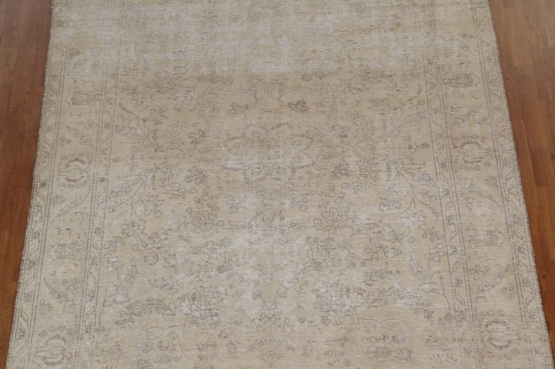 Distressed Floral Area Rug 7x9 Ft Handmade Beige Wool Carpet Floral Vintage Rug gallery