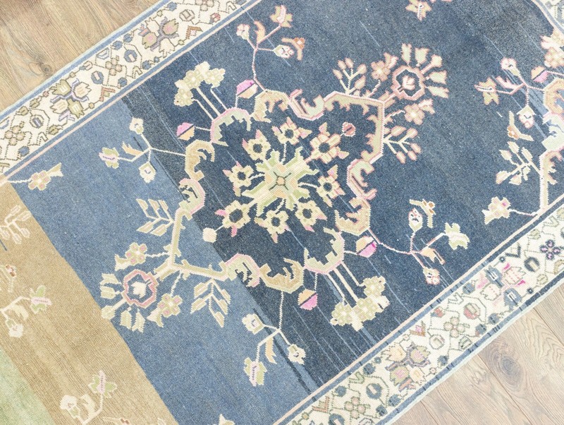 Blue Turkish Oushak Oriental Handmade Wool Area Rug 4.3x7.2 ft Vintage Runner gallery