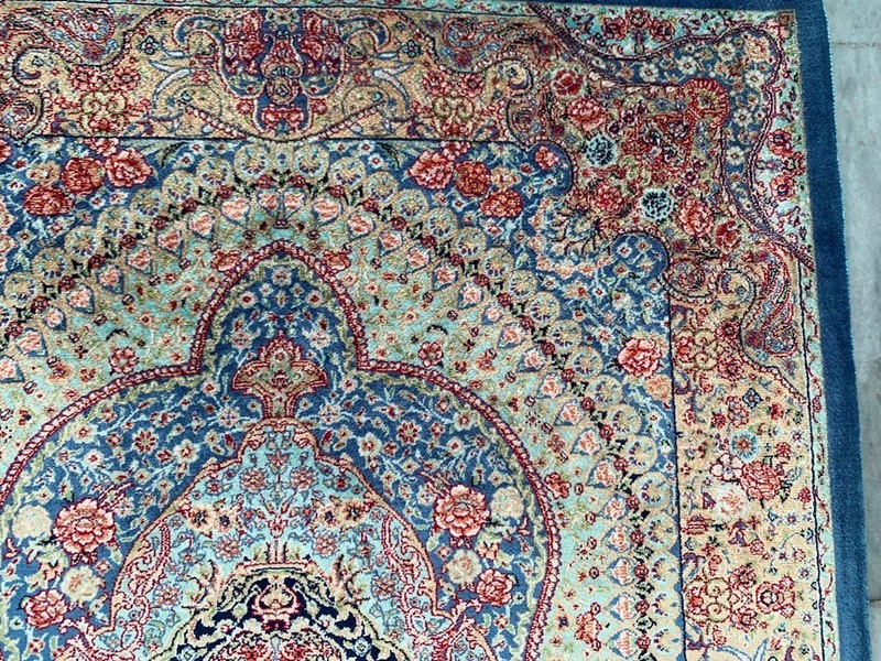100% Silk Rug Mughal Art Pictorial Silk Rug Handmade Fringes and Borders 2x3 ft gallery