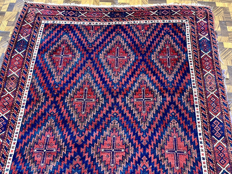 19th CENTURY ANTIQUE Unique Baluchistan Turkoman Oriental Rug Size 3’10” X 5’ 2” gallery