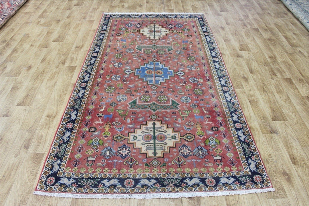 Antique Handmade Oriental Qashqai Wool Rug 250 x 140 cm (8’2” x 4’7”) Tribal Rug gallery