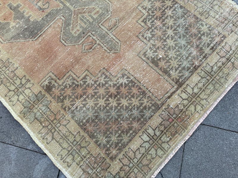 Vintage Oushak Rug 4.2x9 ft Beige Taupe Turkish Rug Distressed Wool Carpet gallery