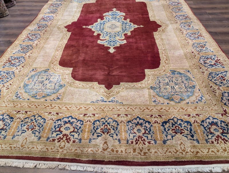 Per'sian Kirman Rug 8x11, Red Semi Open Field, Handmade Wool Carpet gallery