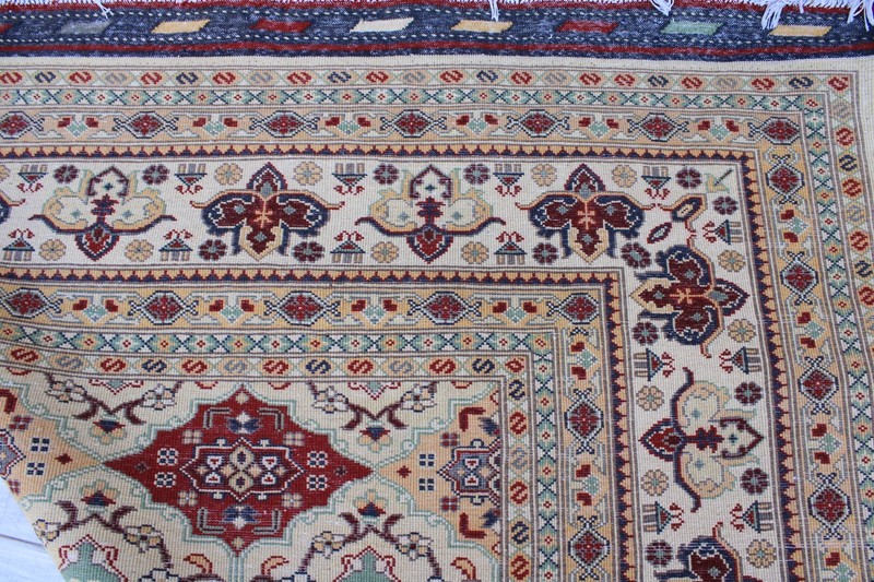 8x11ft Beige Floral Afghan Rug: Hand-Knotted Turkmen Wool gallery