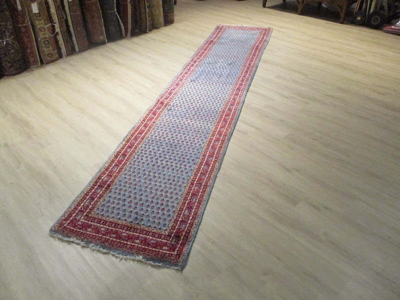 ESTATE 14' FEET RUNNER CIRCA 1960 BOTEH DESIGN Handmade-knotted Wool Rug 581158 gallery