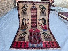 2’9 x 4’4 ft Vintage Afghan Pictorial Rug, Handwoven, Tribal, Boho Decor