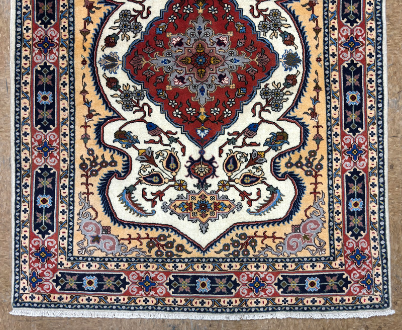 Vintage Ardebil Tribal Oriental Rug 5x7 Hand Knotted Wool Ivory Blue Carpet Area gallery