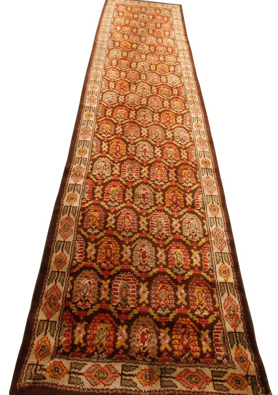3x12 Antique Axminster Runner England Rare Brown Rug 92cm x 351cm C.1900 gallery