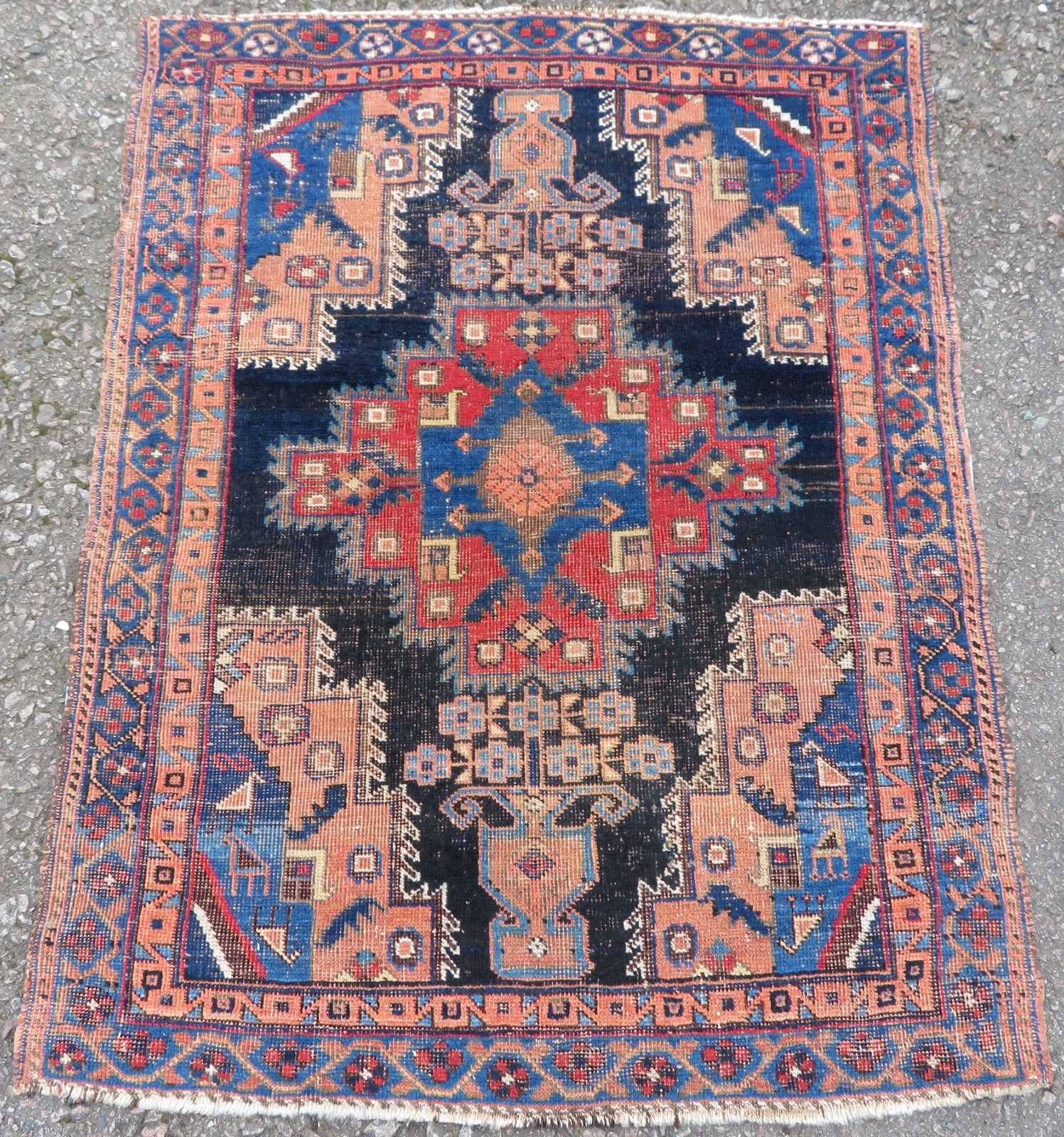 Small Antique Country House Shabby Chic Oriental Rug.116cm x 92cm. gallery