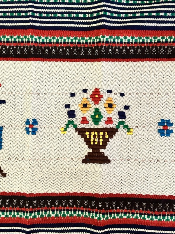 Vintage Kilim Peacocks South American Wool Fringed Rug Throw 33”x31” Colorful gallery