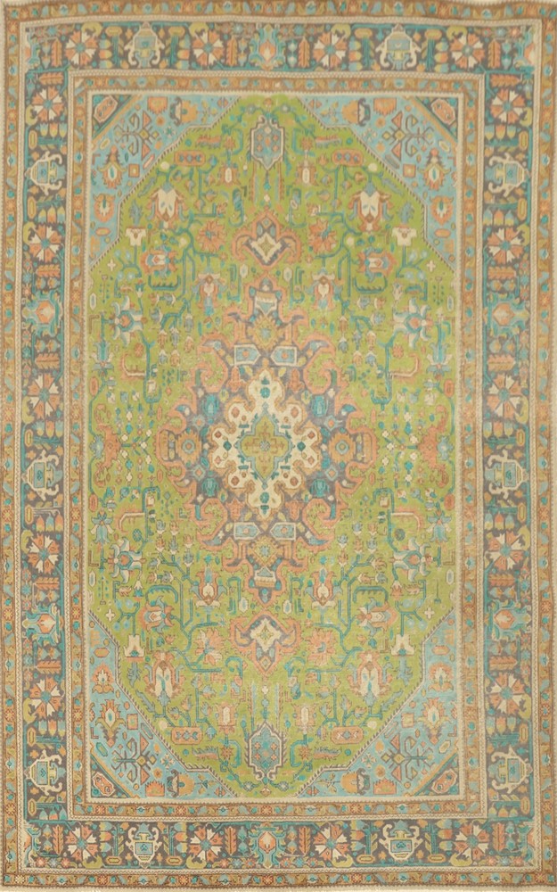 Light Green Over-Dyed Wool Handmade Traditional Living Room Area Rug 7x9 Carpet