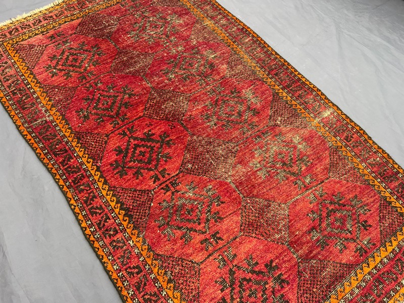 3'7x6'2 ft Vintage Afghan Baluchi, Red & Orange Geometric Pattern Rug gallery
