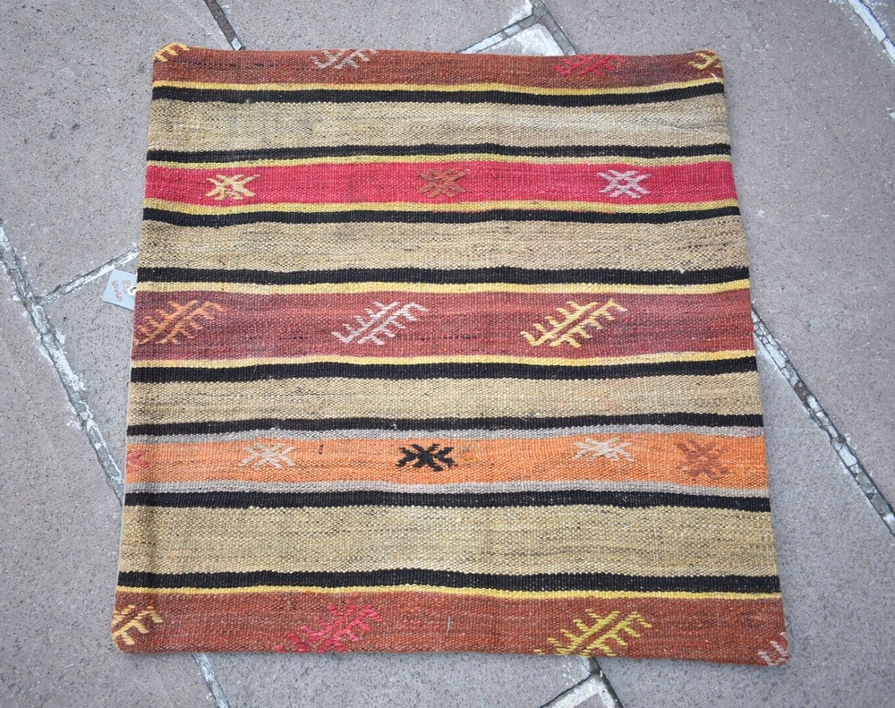 Turkish Kilim Pillow Cover Sofa Rug 24''x24'' Decorative Handmade Cushion Cover