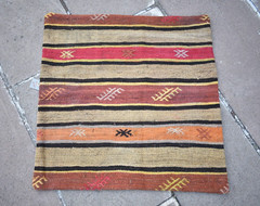 Turkish Kilim Pillow Cover Sofa Rug 24”x24” Decorative Handmade Cushion Cover