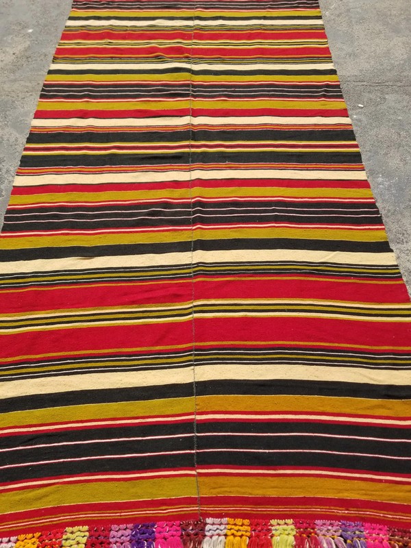 Vintage Traditional Handmade Turkish Striped Wool Multicolor Kilim 7.6x4 ft gallery