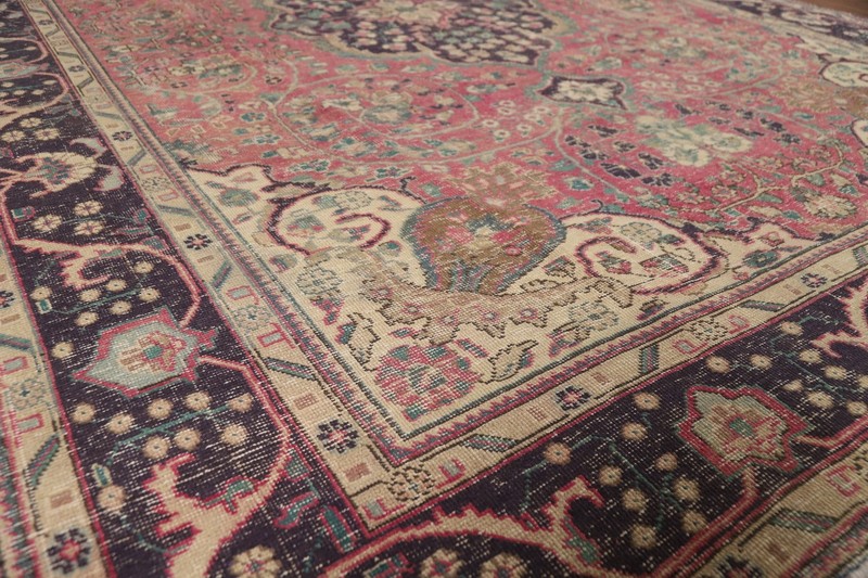 Floral Pink Distressed Traditional Vintage Area Rug Wool Handmade Rug 8x11 ft gallery