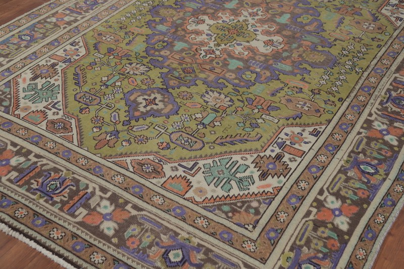 Light Green Geometric Over-Dyed Traditional Hand-knotted Rug Area Carpet 7x9 gallery
