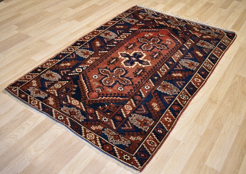Clearance 1940's Antique Caucasian Kazak Geometric Nomadic Rug 4' 4" x 6' 7" gallery