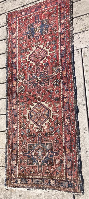 Fine Oriental Rug Hand knotted Vintage Red Blue Runner 24" x 65" gallery