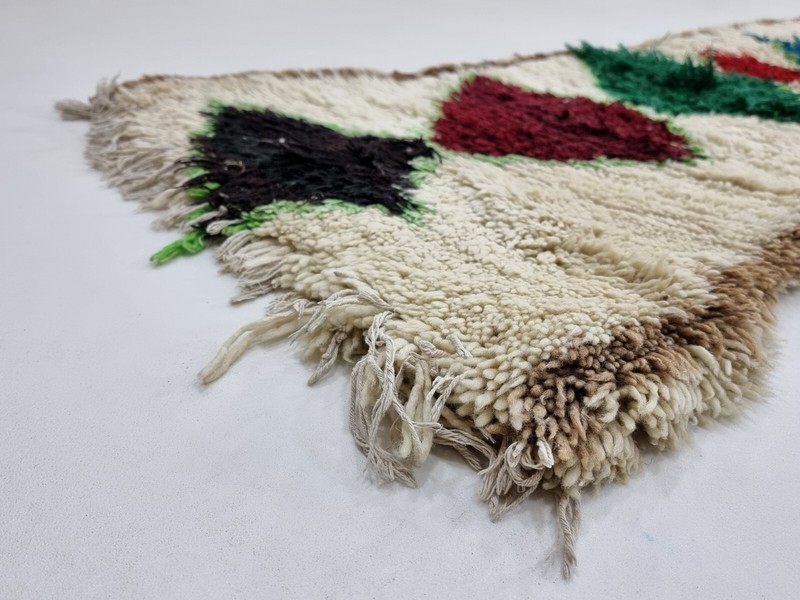 Moroccan Handmade Vintage Rug 2'1x5'6Berber Geometric off white Wool Area Carpet gallery