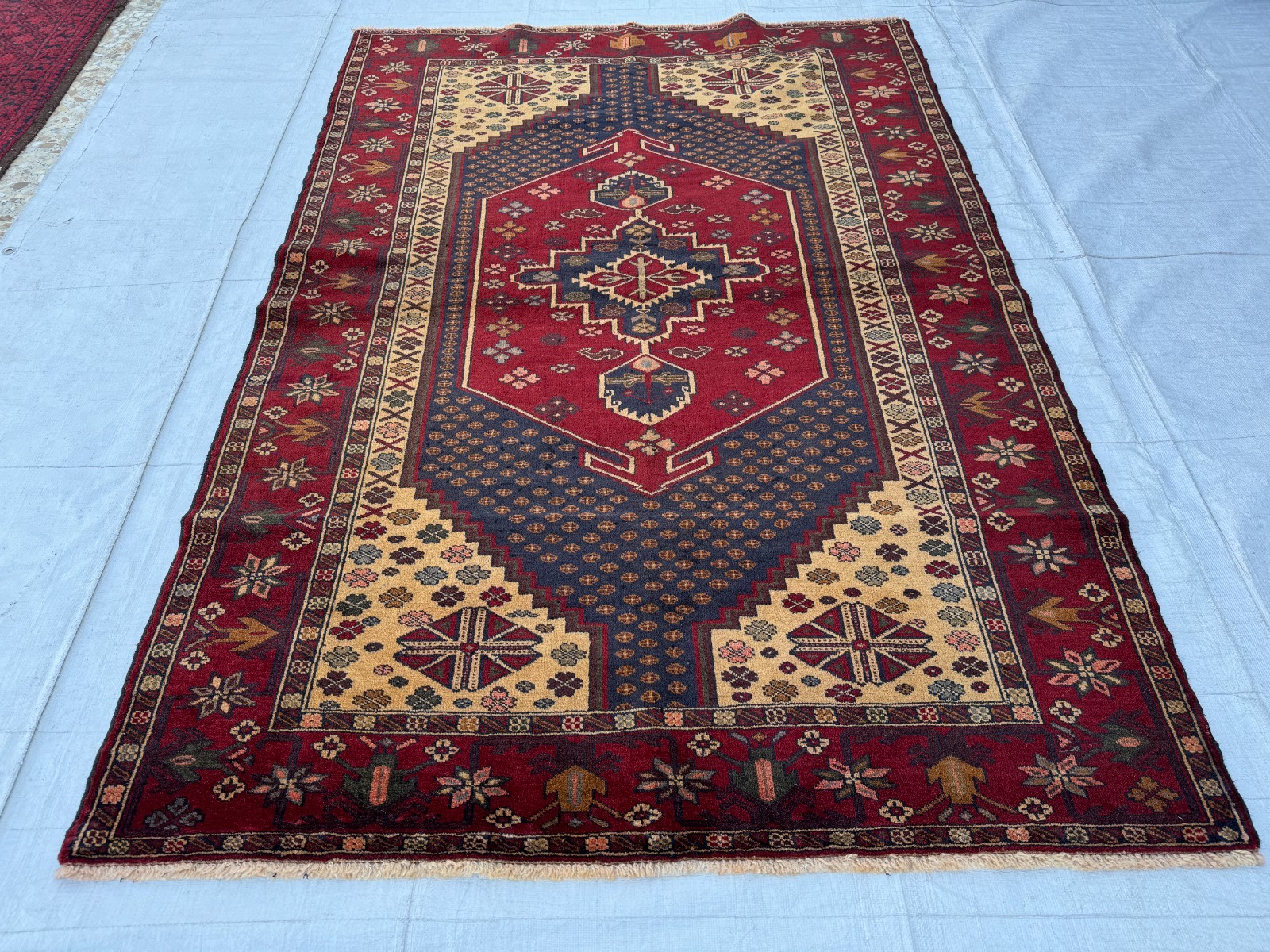 Beige Afghan Baluchi Medallion Rug 4x6 ft Fine Hand Knotted Oriental Area Carpet gallery