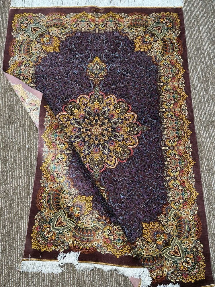 100% Silk Handmade Oriental Medallion Rug 3x5 Ft Floral Persi,ian Quum Carpet