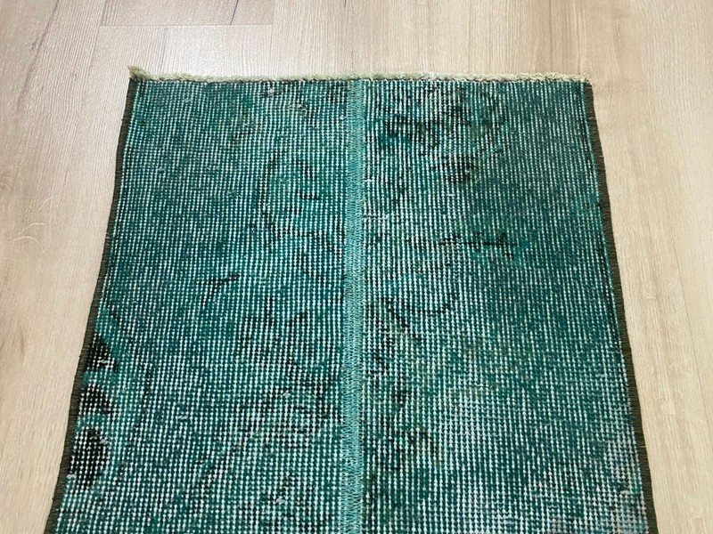 Vintage Turkish Overdyed Rug Handmade Wool Turquoise Accent Rug 1.5x2.3 Ft gallery