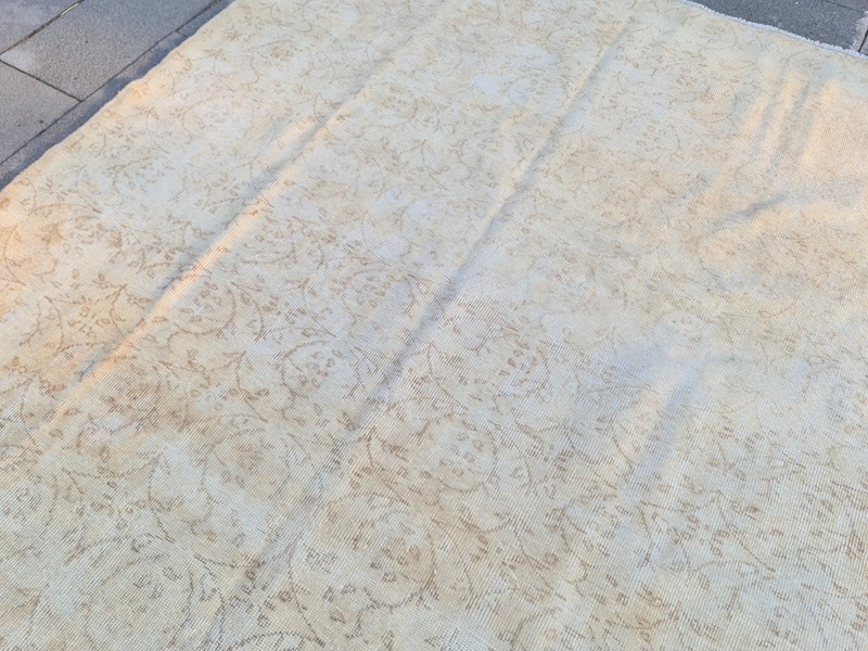Vintage Turkish Rug 6.1x9.1 ft Handwoven Wool Beige Anatolian Carpet gallery
