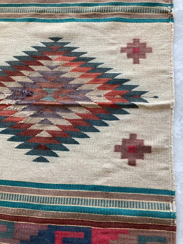 Antique Navajo Handwoven Diamond Medallion Native American Kilim Rug 145x75 cm gallery