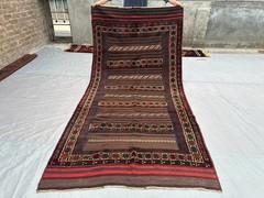 4’4×8’10 ft Vintage Afghan Hand-Woven Sumak Kilim Rug – Traditional Geometric Ru