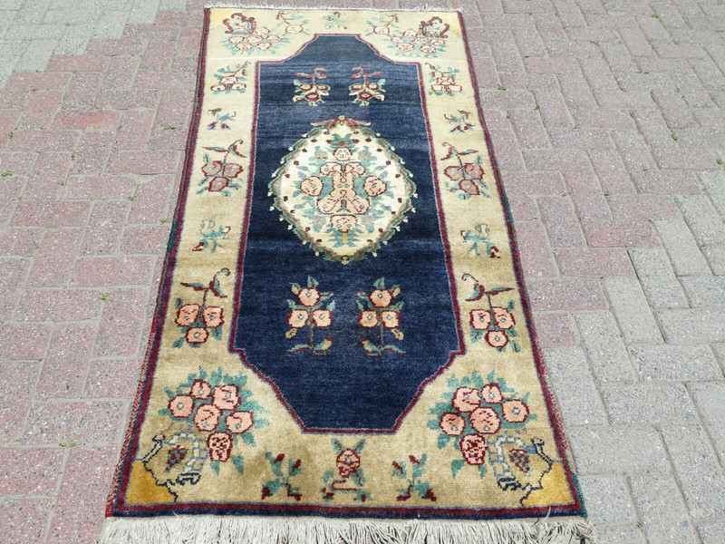 Turkish Blue Carpet, Bedroom Wool Rug, Handmade Sivas Carpet Teppich 35"x74" gallery