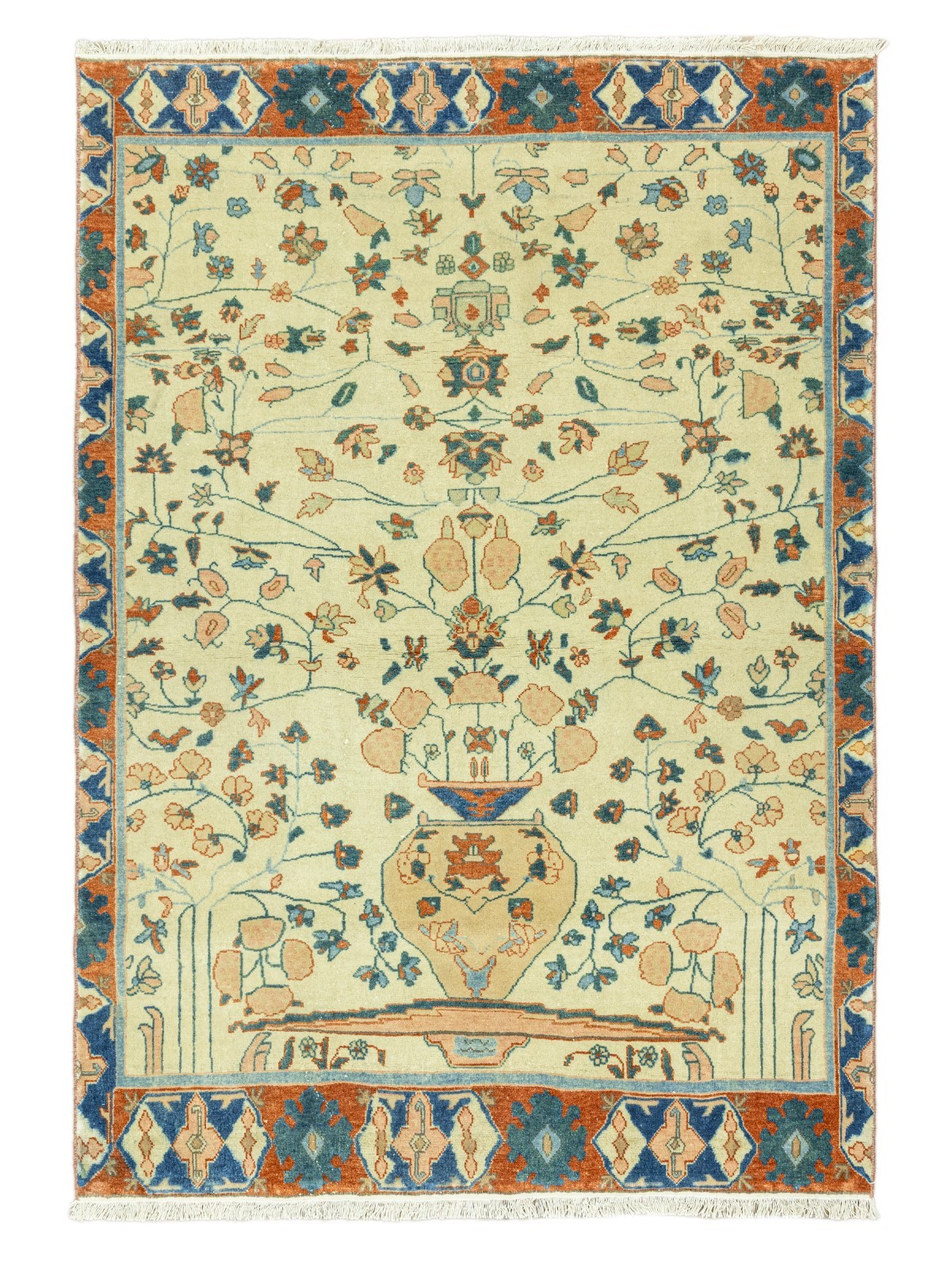 Handmade Turkish Oushak Rug – Vintage Wool Carpet Beige Rust Blue 4'4''x6'3'' gallery